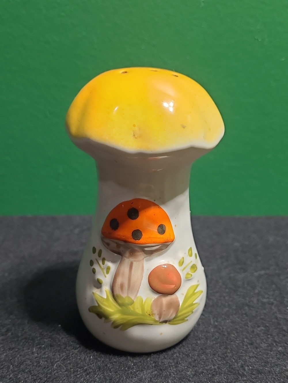 1970s Hand-Painted Ceramic Mushroom Salt Shaker
